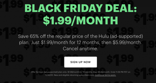 Read more about the article Hulu Black Friday Sale – 12-Months for $1.99/month!